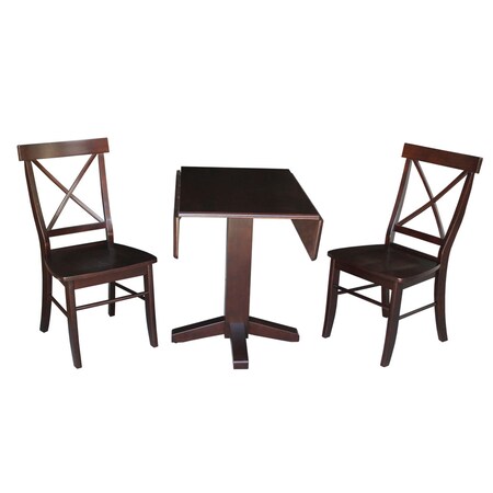 International Concepts Square 36 in Square Dual Drop Leaf Table with 2 X-Back Chairs, Rich Mocha, 36 in W, 36 in L, Wood K15-36-C613-2